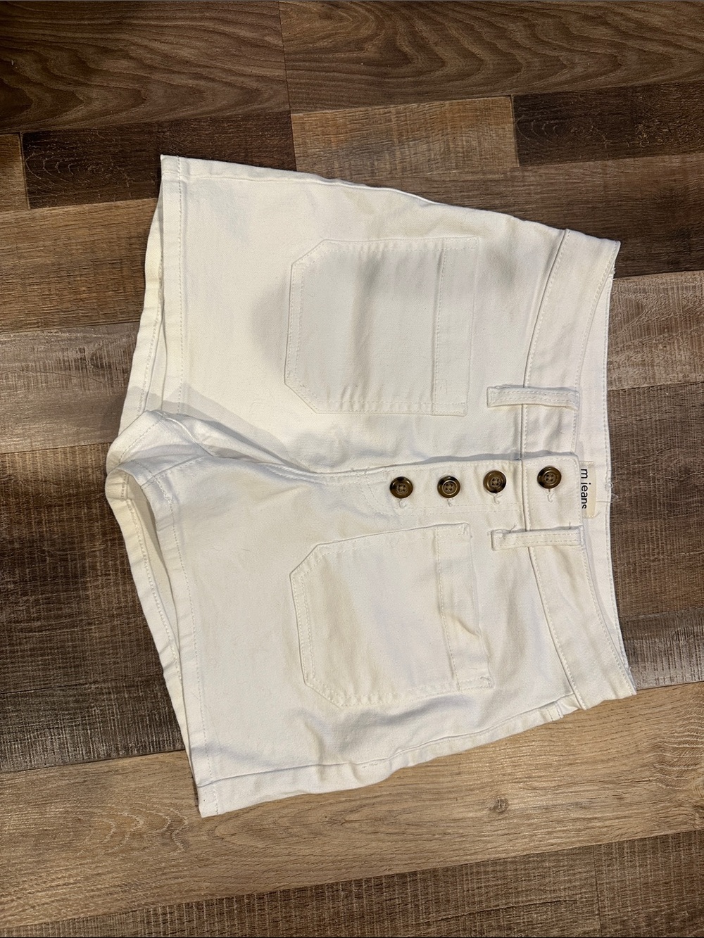 White High-Rise Button-Front Denim Shorts
